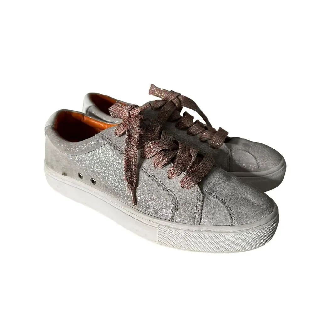 ZARA Women Metallic Glitter Silver Lace Up Fashion Sneakers Size EU 39 US 8‎